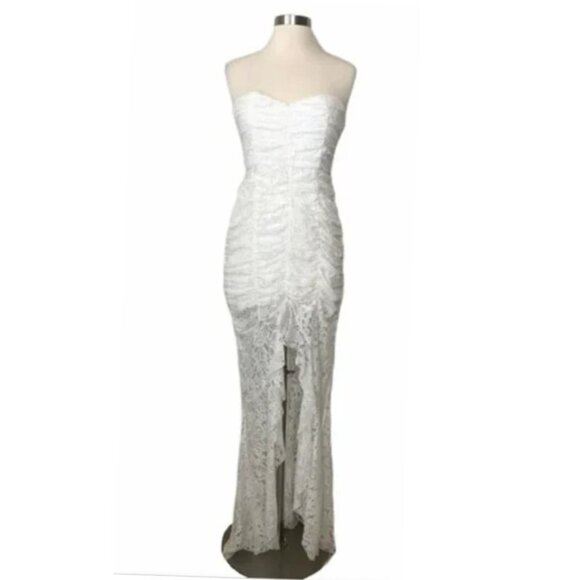 NWOT NBD Revolve "Chun Li" Ruched Lace Strapless High Low Dress in White Sz. S - Picture 1 of 3